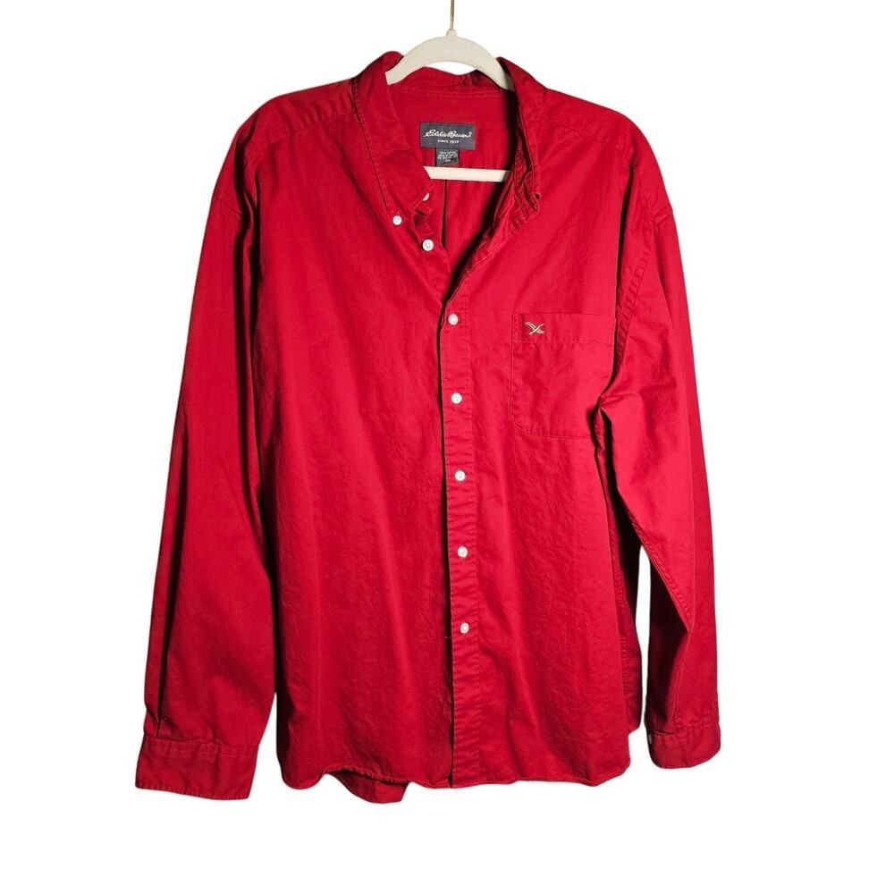 Eddie Bauer Men's Red Button Down Shirt XXL 100% Cotton - Picture 2 of 10